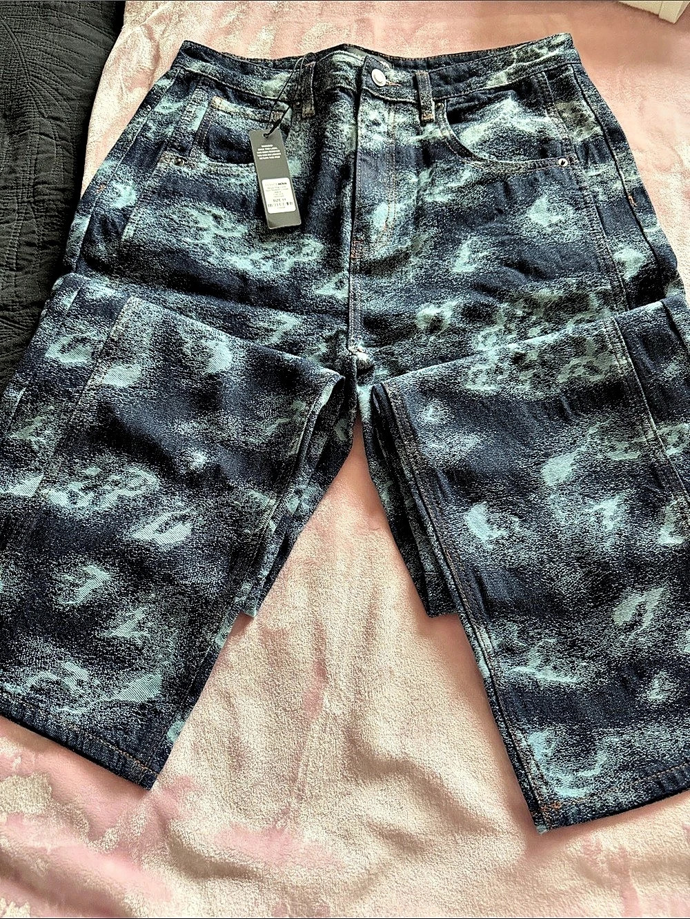 Fashion Nova Sky The Limit Non-Stretch Denim Jort Denim Jorts Blue & White Size